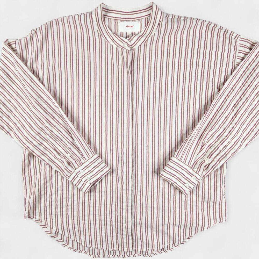 Xirena Oversized Stripe Button Down Shirt Women's Small Red/White Band Collar